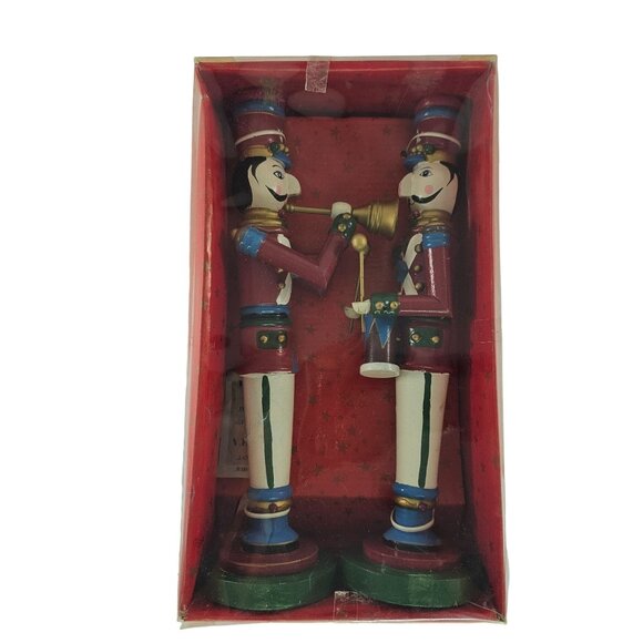 Vintage Bombay Company Wooden Nutcracker Soldier Candle Holder Set - Picture 1 of 8